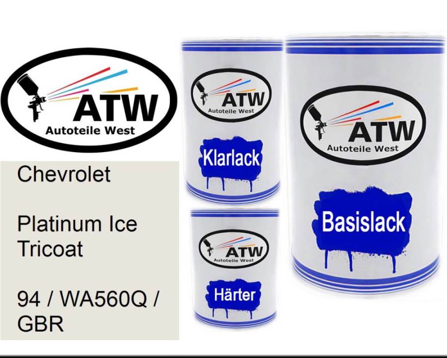 Chevrolet, Platinum Ice Tricoat, 94 / WA560Q / GBR: 500ml Lackdose + 500ml Klarlack + 250ml Härter - Set, von ATW Autoteile West.